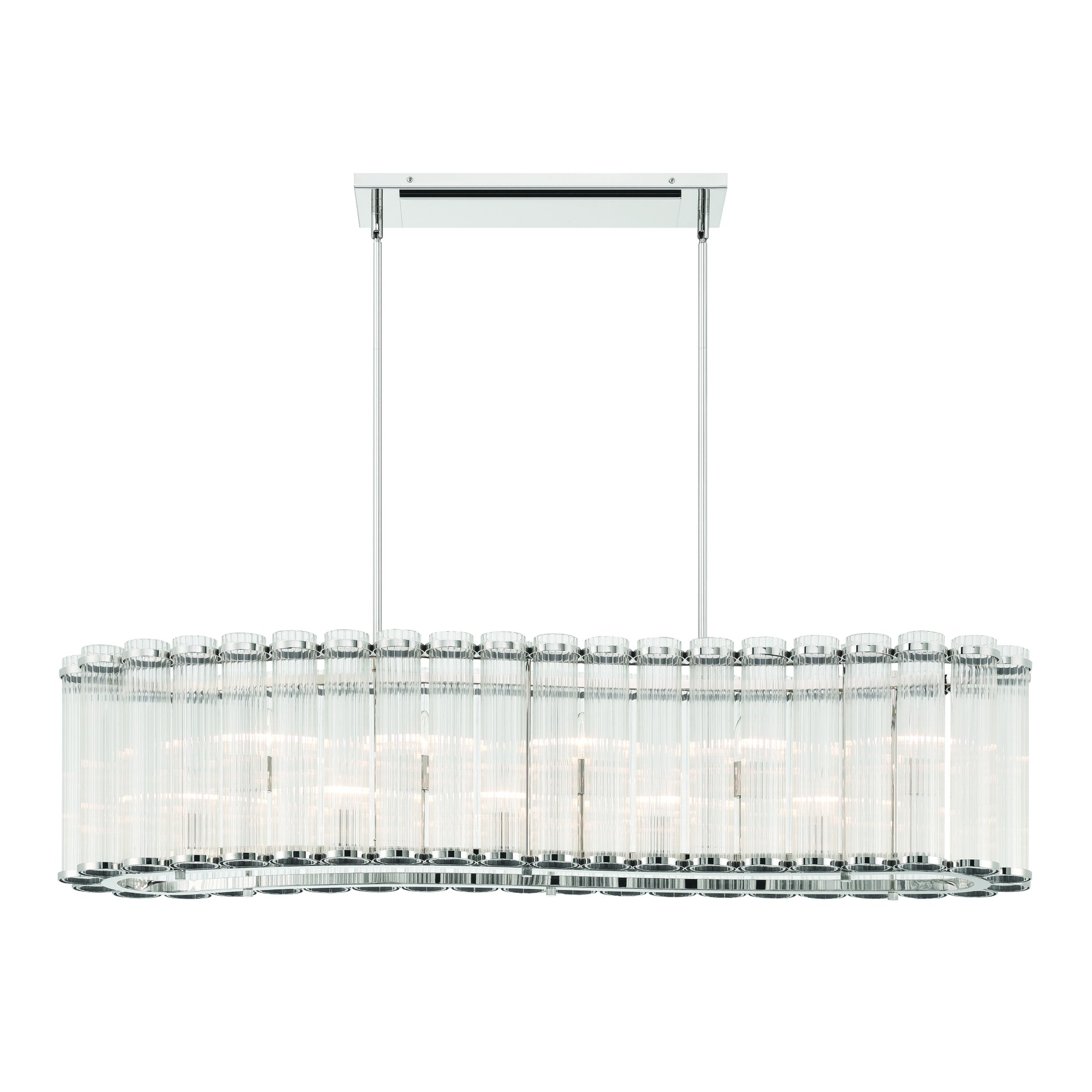 Eurofase Lighting Glasbury 52" 10-Light Ribbed Glass Shade Polished Nickel Chandelier