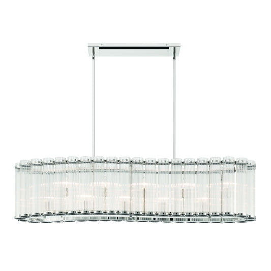 Eurofase Lighting Glasbury 52" 10-Light Ribbed Glass Shade Polished Nickel Chandelier