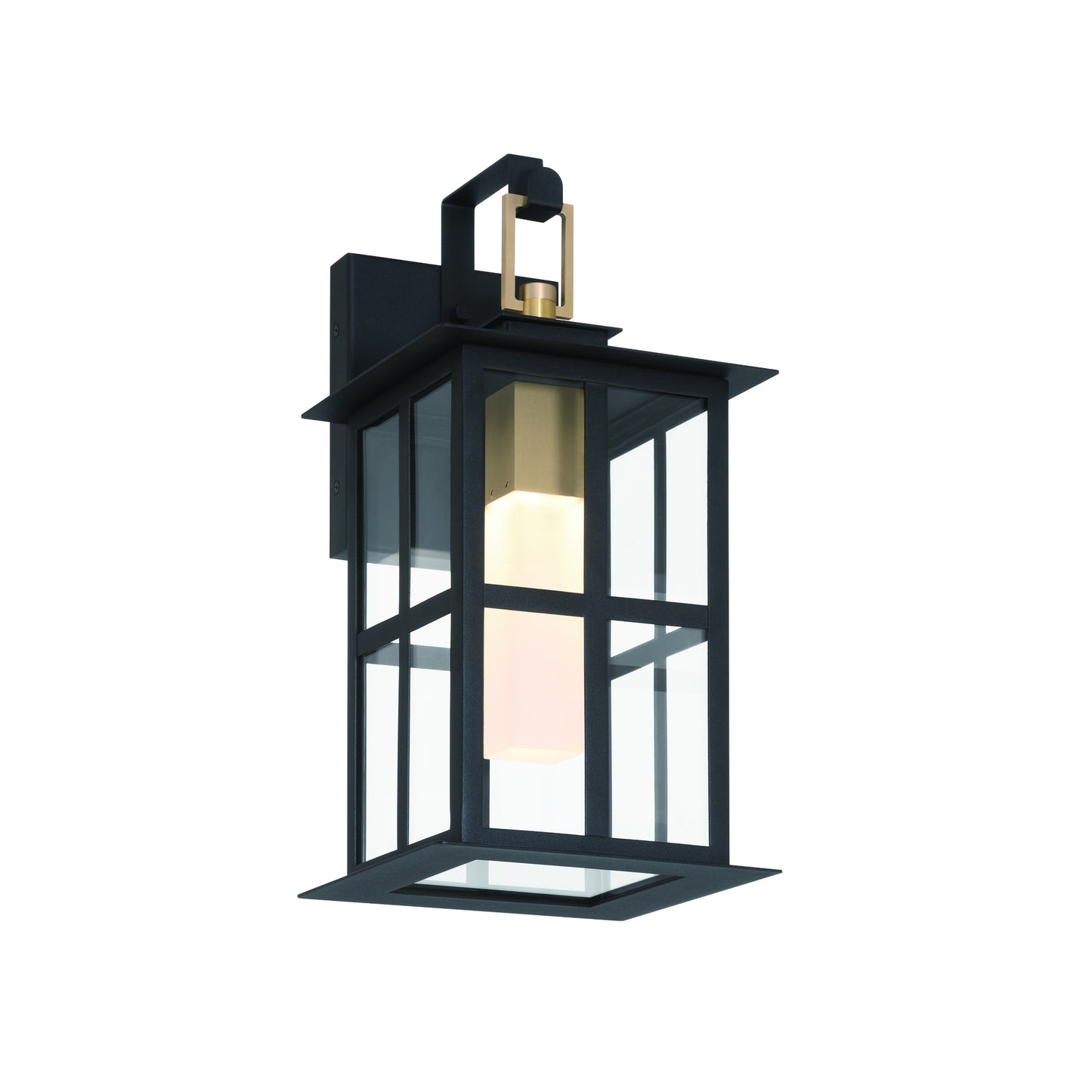 Eurofase Lighting Greyson 16" 1-Light Integrated LED Clear Glass Shade Brass Black Outdoor Wall Lantern
