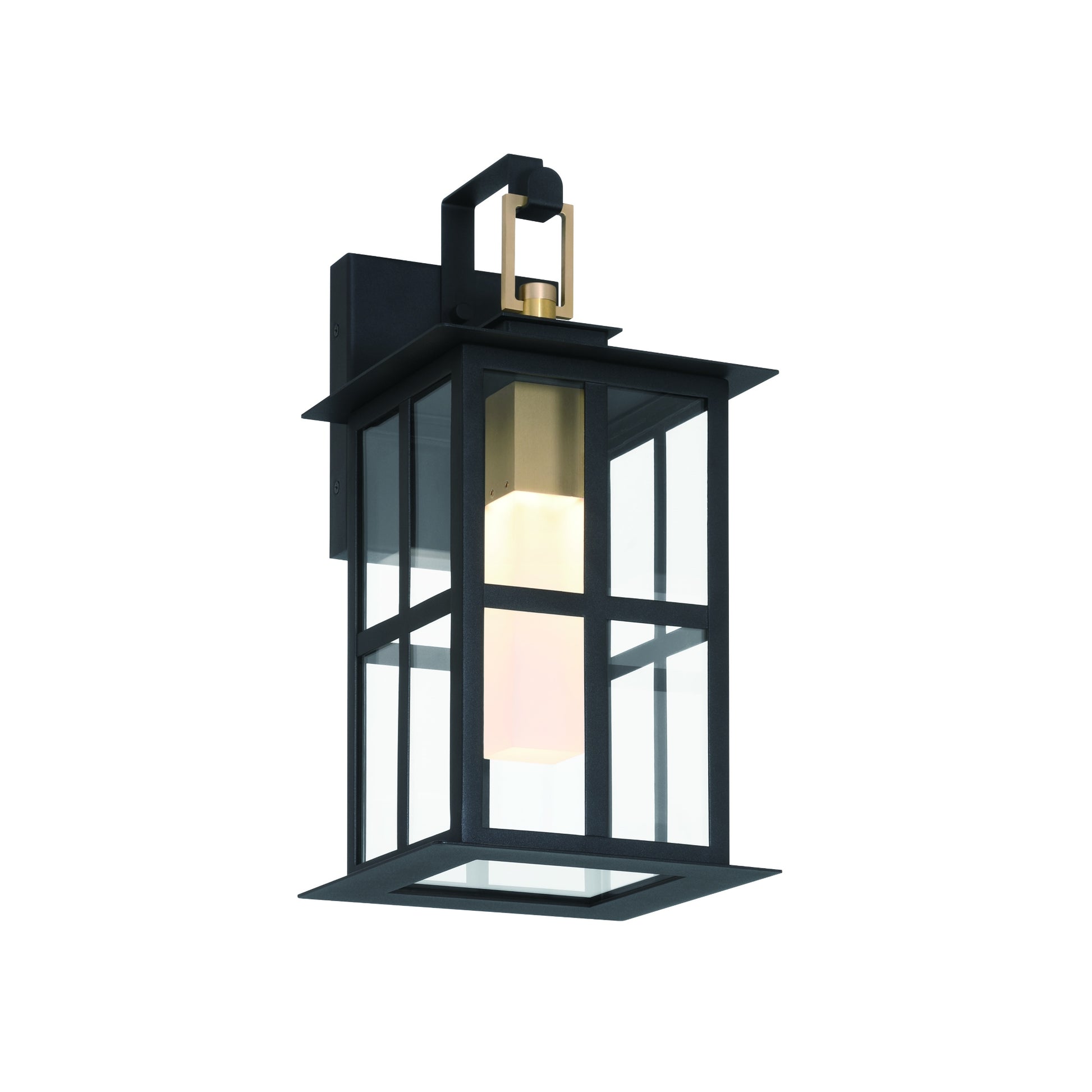 Eurofase Lighting Greyson 16" 1-Light Integrated LED Clear Glass Shade Brass Black Outdoor Wall Lantern