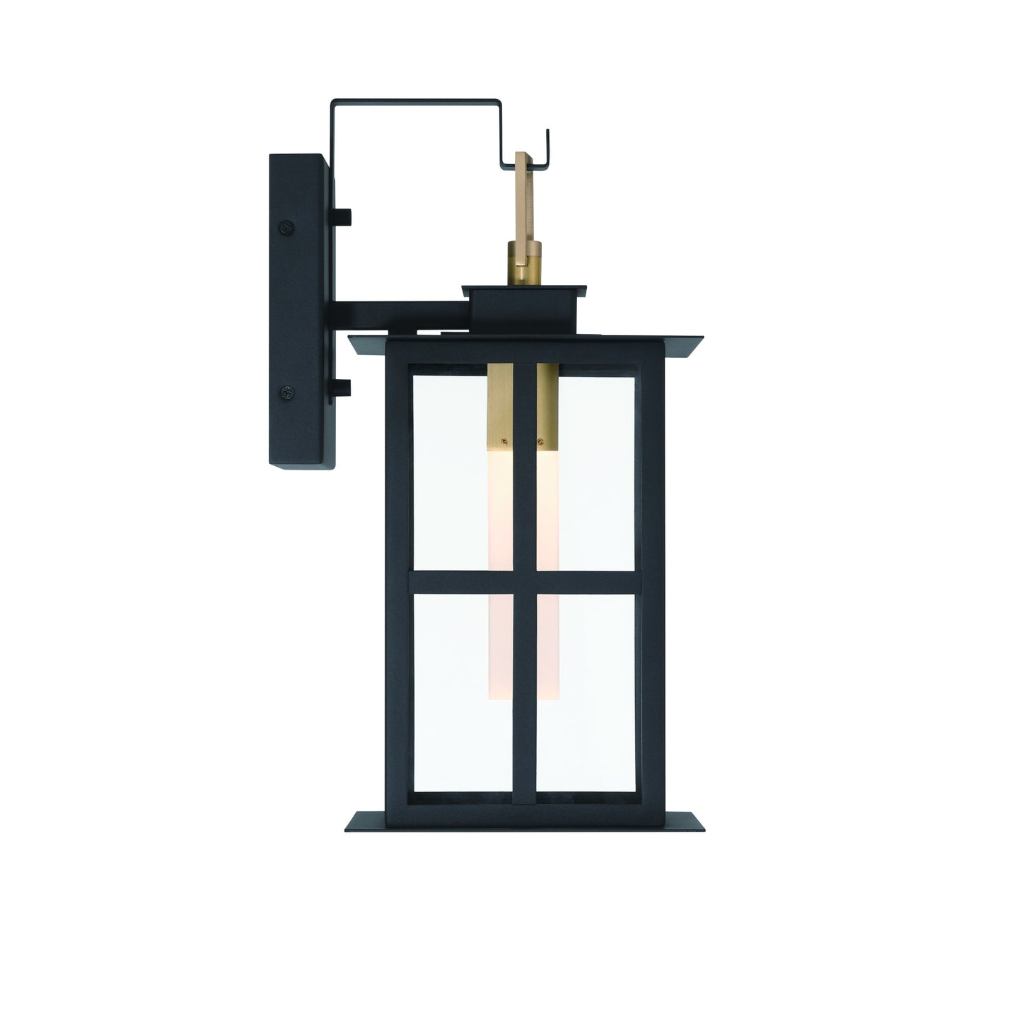 Eurofase Lighting Greyson 16" 1-Light Integrated LED Clear Glass Shade Brass Black Outdoor Wall Lantern