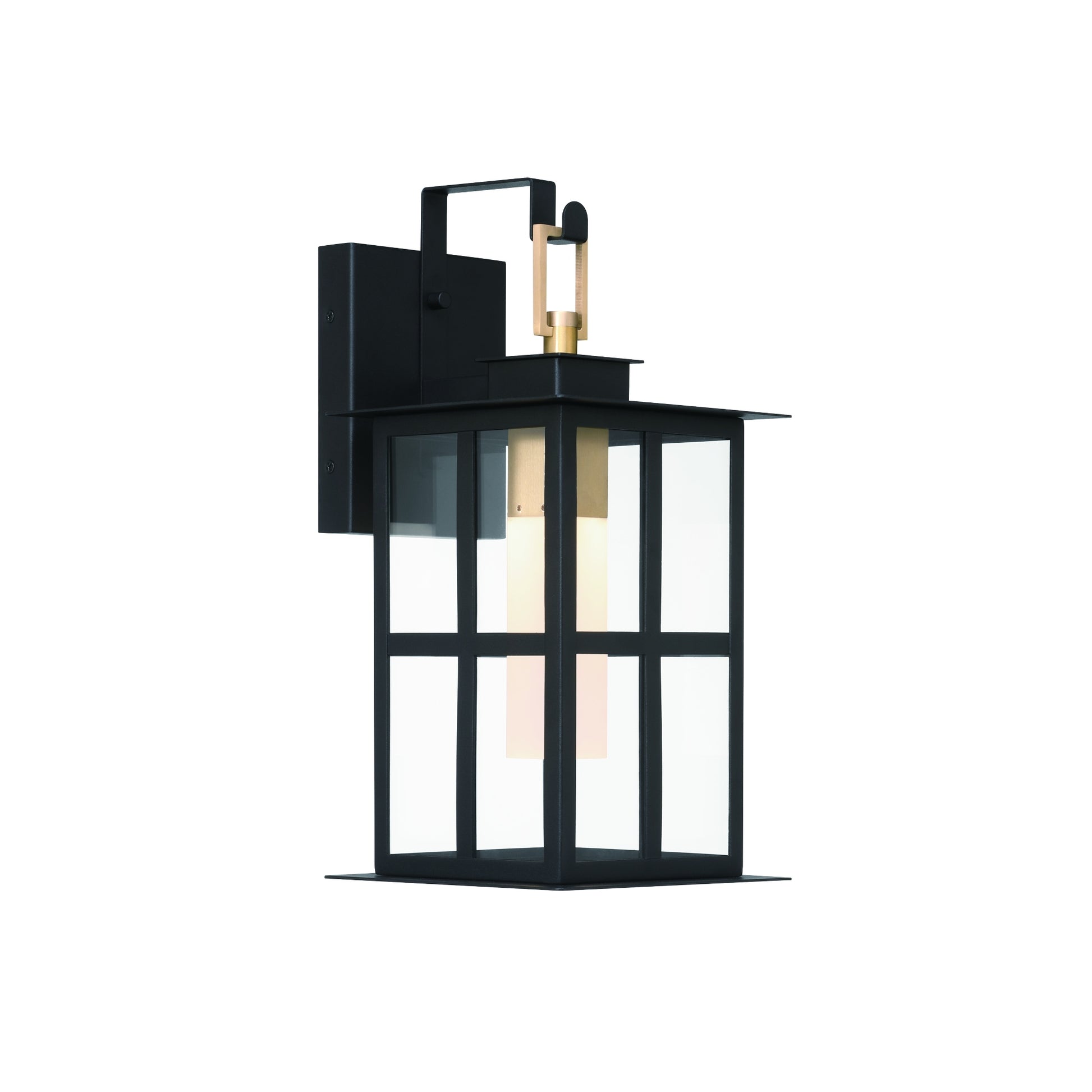 Eurofase Lighting Greyson 16" 1-Light Integrated LED Clear Glass Shade Brass Black Outdoor Wall Lantern