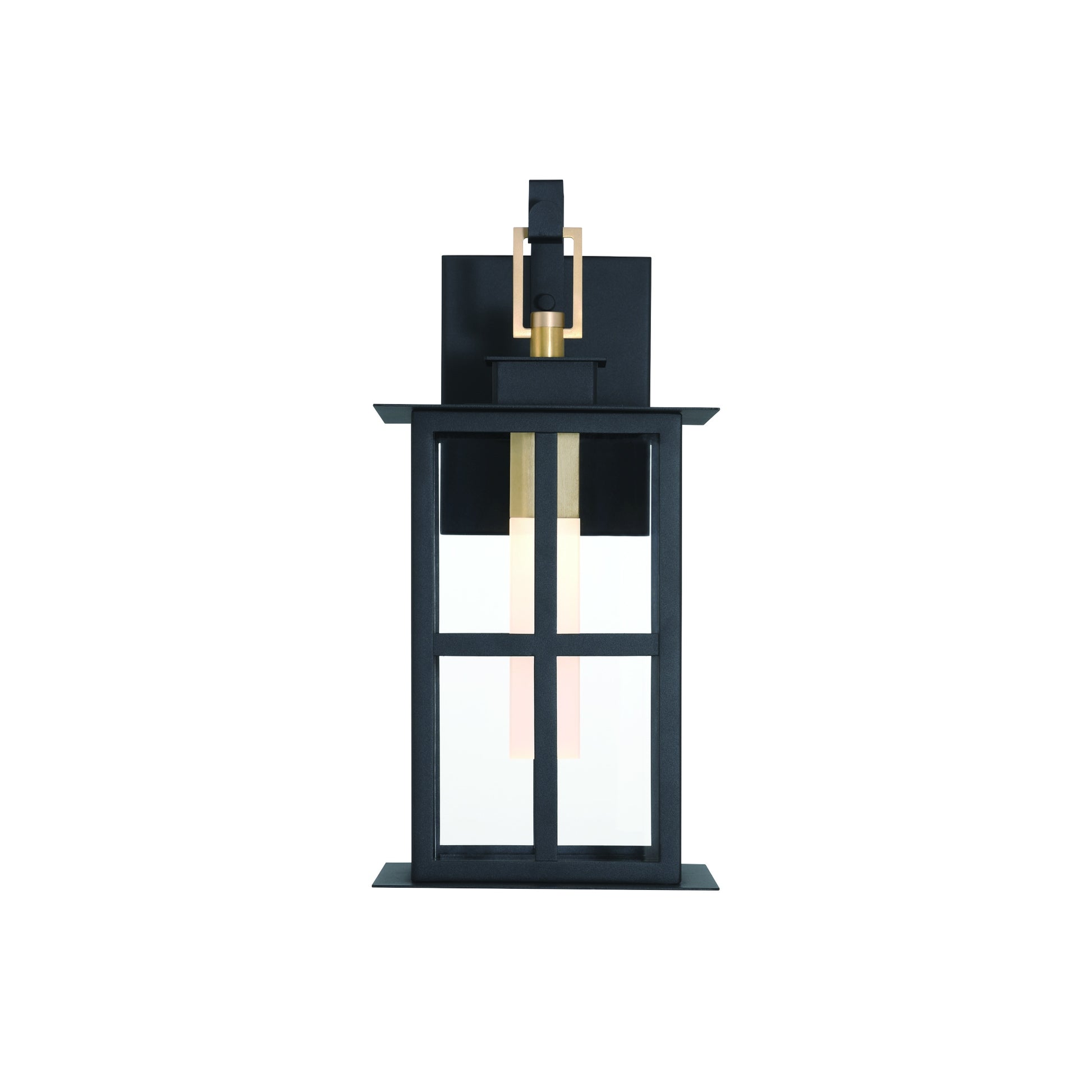 Eurofase Lighting Greyson 16" 1-Light Integrated LED Clear Glass Shade Brass Black Outdoor Wall Lantern