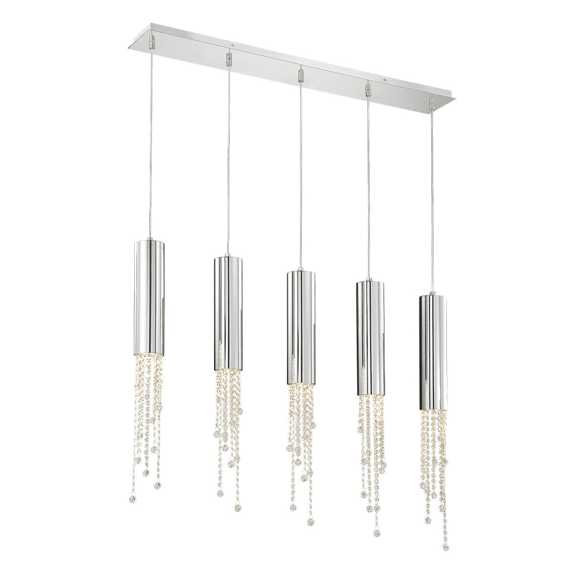 Eurofase Lighting Groove 40" 5-Light Dimmable Chrome Pendant Light With Clear Crystal Shades