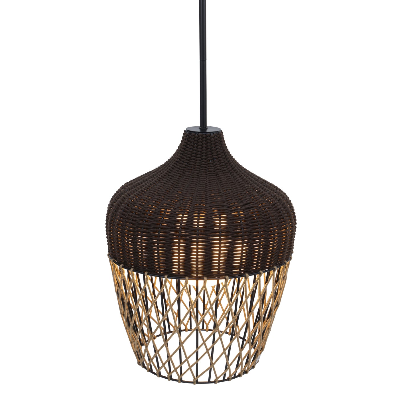 Eurofase Lighting Hannha 23" 1-Light Brown Rope Shade Matte Black Pet Weave Outdoor Pendant Light