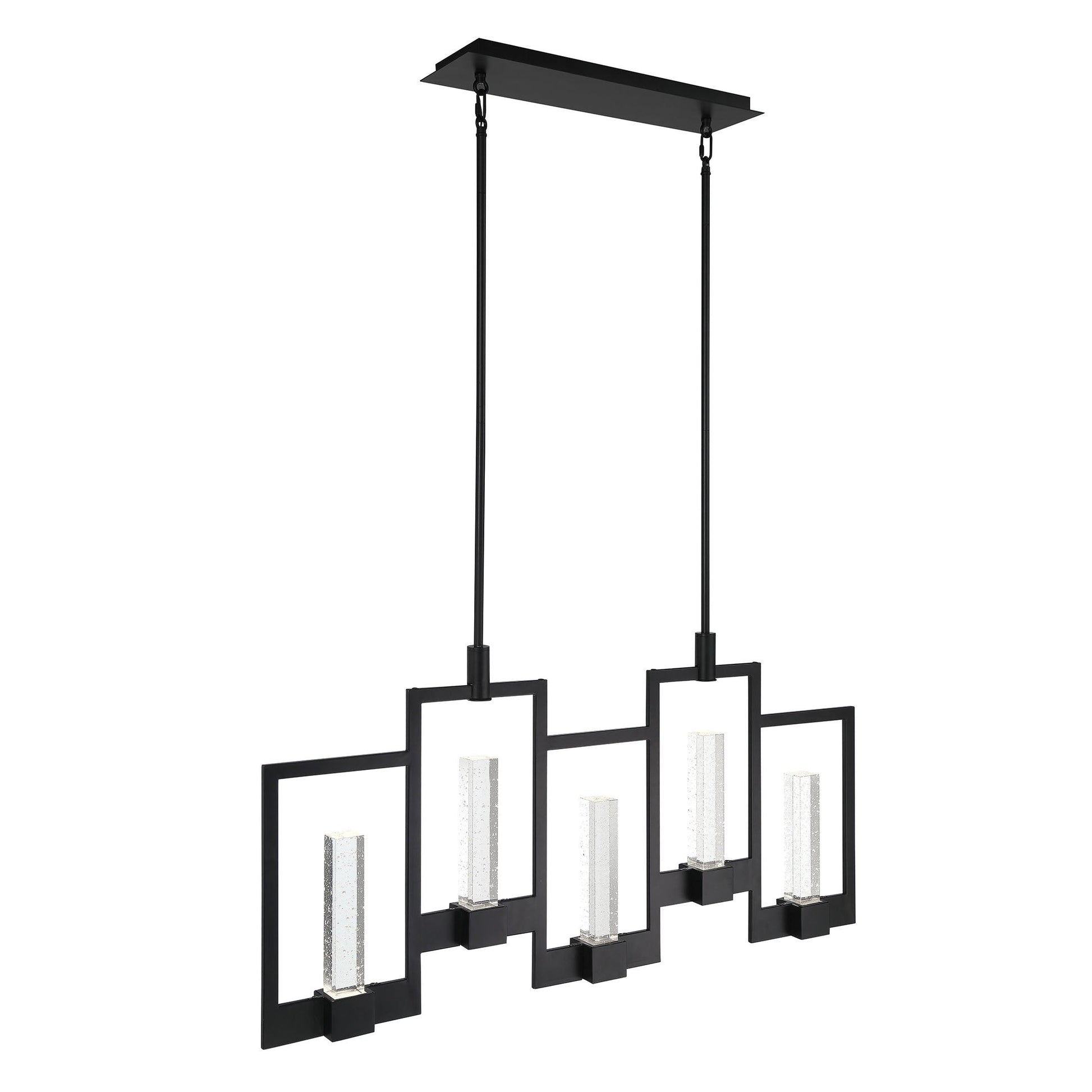 Eurofase Lighting Hanson 39" 10-Light Dimmable Integrated LED Metal Linear Black Chandelier With Clear Seeded Shades