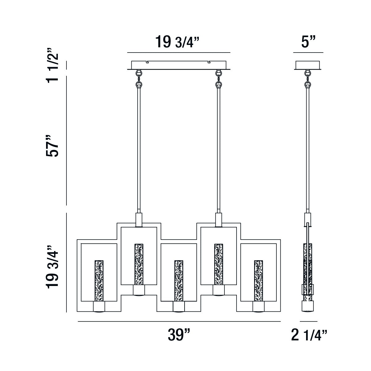 Eurofase Lighting Hanson 39" 10-Light Dimmable Integrated LED Metal Linear Black Chandelier With Clear Seeded Shades