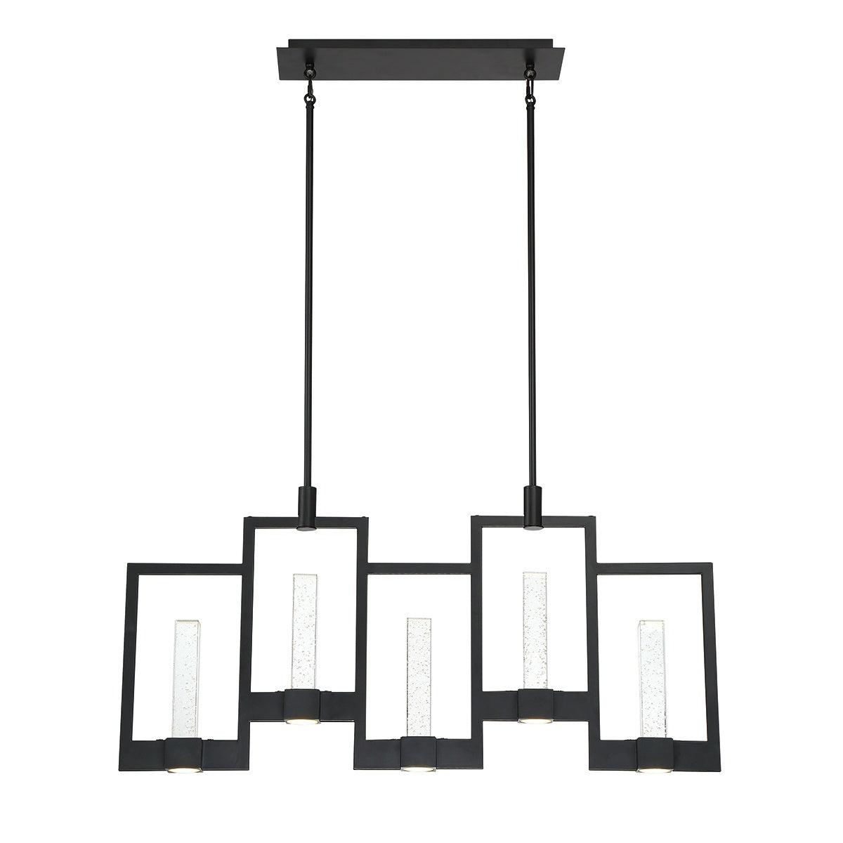 Eurofase Lighting Hanson 39" 10-Light Dimmable Integrated LED Metal Linear Black Chandelier With Clear Seeded Shades