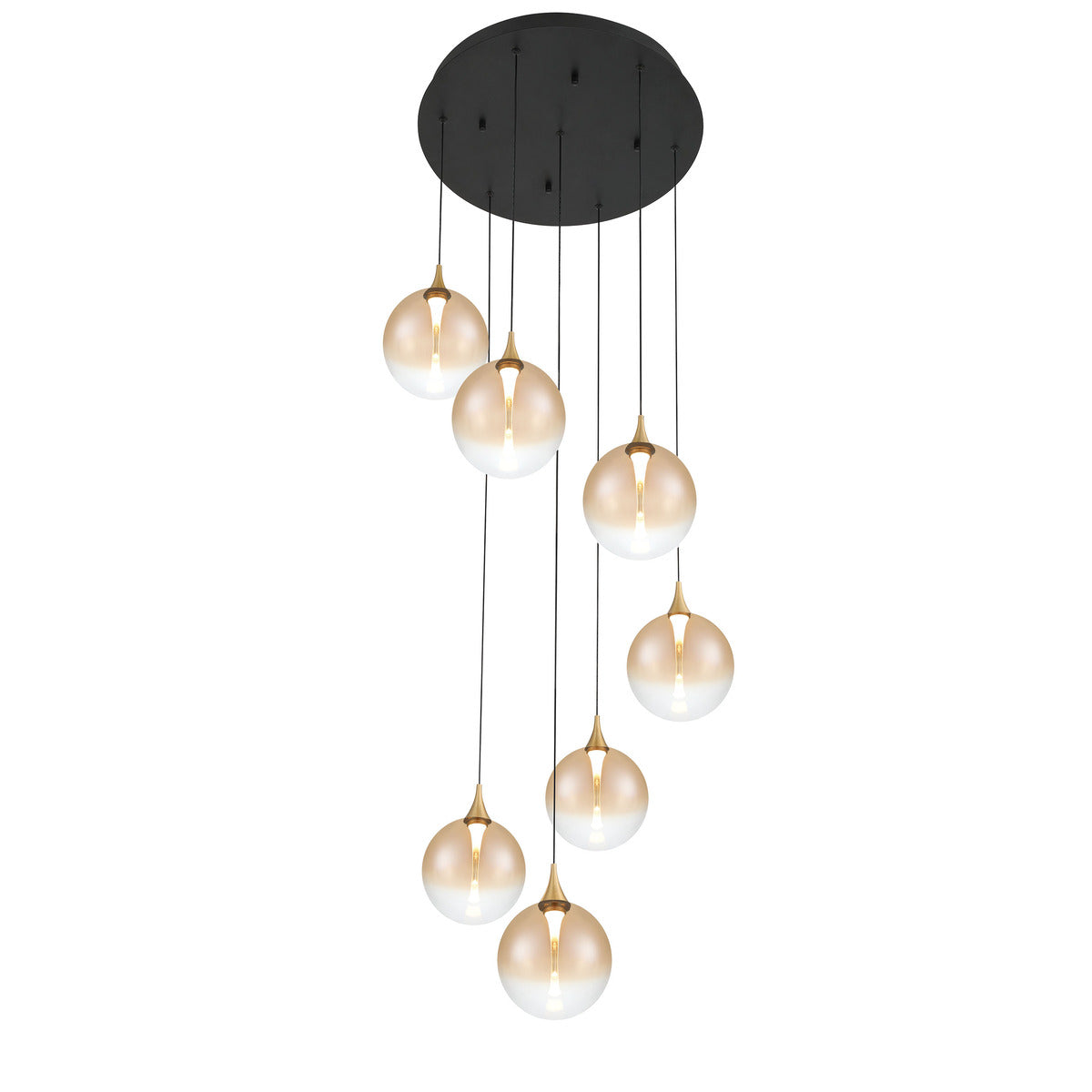 Eurofase Lighting Iissa 21" 7-Light Integrated LED Amber Glass Shade Gold Steel Multi-Drop Chandelier
