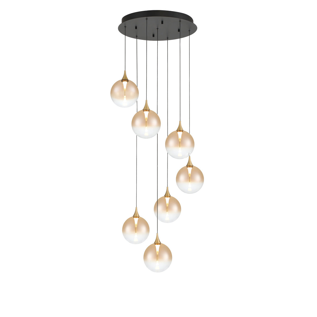 Eurofase Lighting Iissa 21" 7-Light Integrated LED Amber Glass Shade Gold Steel Multi-Drop Chandelier