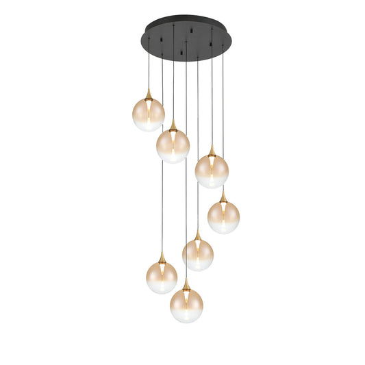 Eurofase Lighting Iissa 21" 7-Light Integrated LED Amber Glass Shade Gold Steel Multi-Drop Chandelier