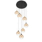 Eurofase Lighting Iissa 21" 7-Light Integrated LED Amber Glass Shade Gold and Black Steel Multi-Drop Chandelier