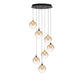 Eurofase Lighting Iissa 21" 7-Light Integrated LED Amber Glass Shade Gold and Black Steel Multi-Drop Chandelier