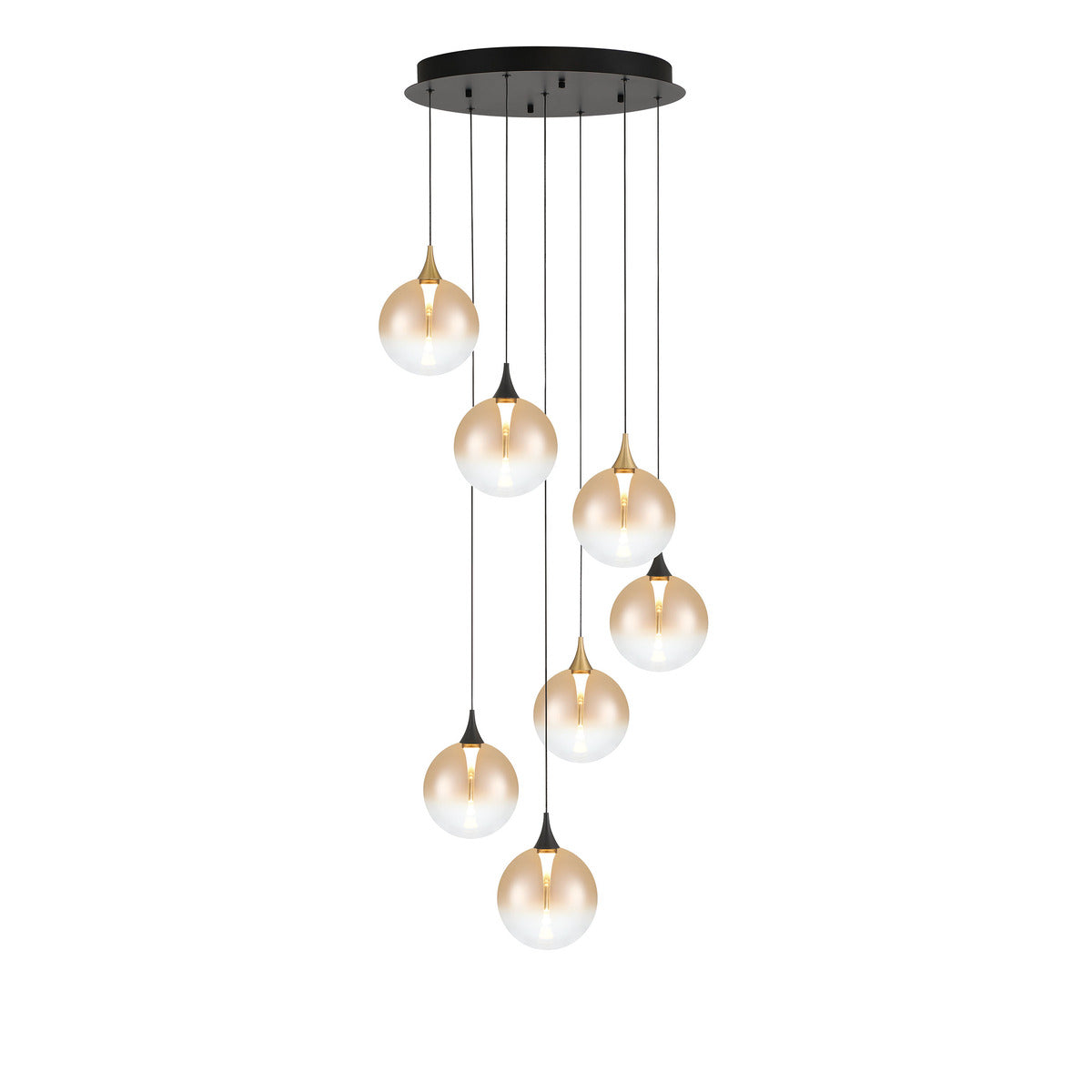Eurofase Lighting Iissa 21" 7-Light Integrated LED Amber Glass Shade Gold and Black Steel Multi-Drop Chandelier
