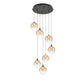Eurofase Lighting Iissa 21" 7-Light Integrated LED Amber Glass Shade Gold and Black Steel Multi-Drop Chandelier