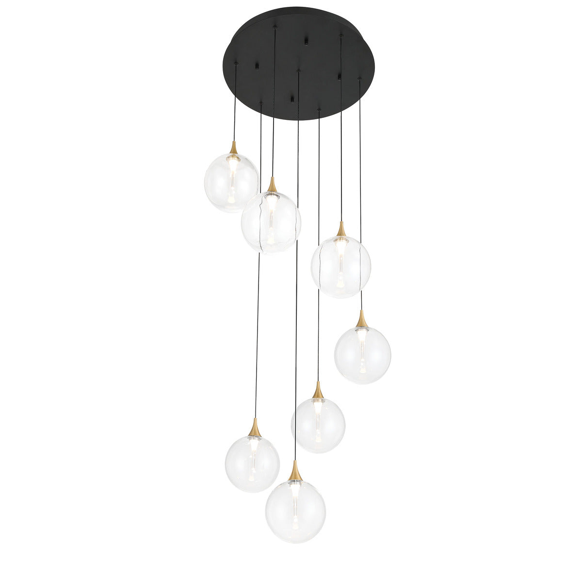 Eurofase Lighting Iissa 21" 7-Light Integrated LED Clear Glass Shade Gold Steel Multi-Drop Chandelier