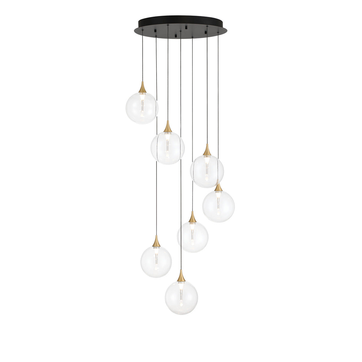 Eurofase Lighting Iissa 21" 7-Light Integrated LED Clear Glass Shade Gold Steel Multi-Drop Chandelier