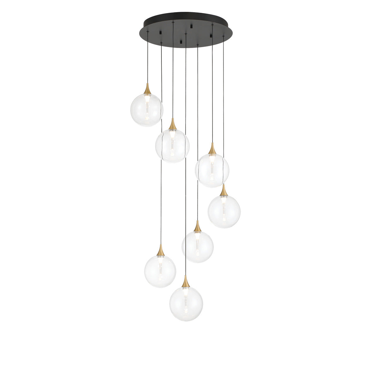 Eurofase Lighting Iissa 21" 7-Light Integrated LED Clear Glass Shade Gold Steel Multi-Drop Chandelier