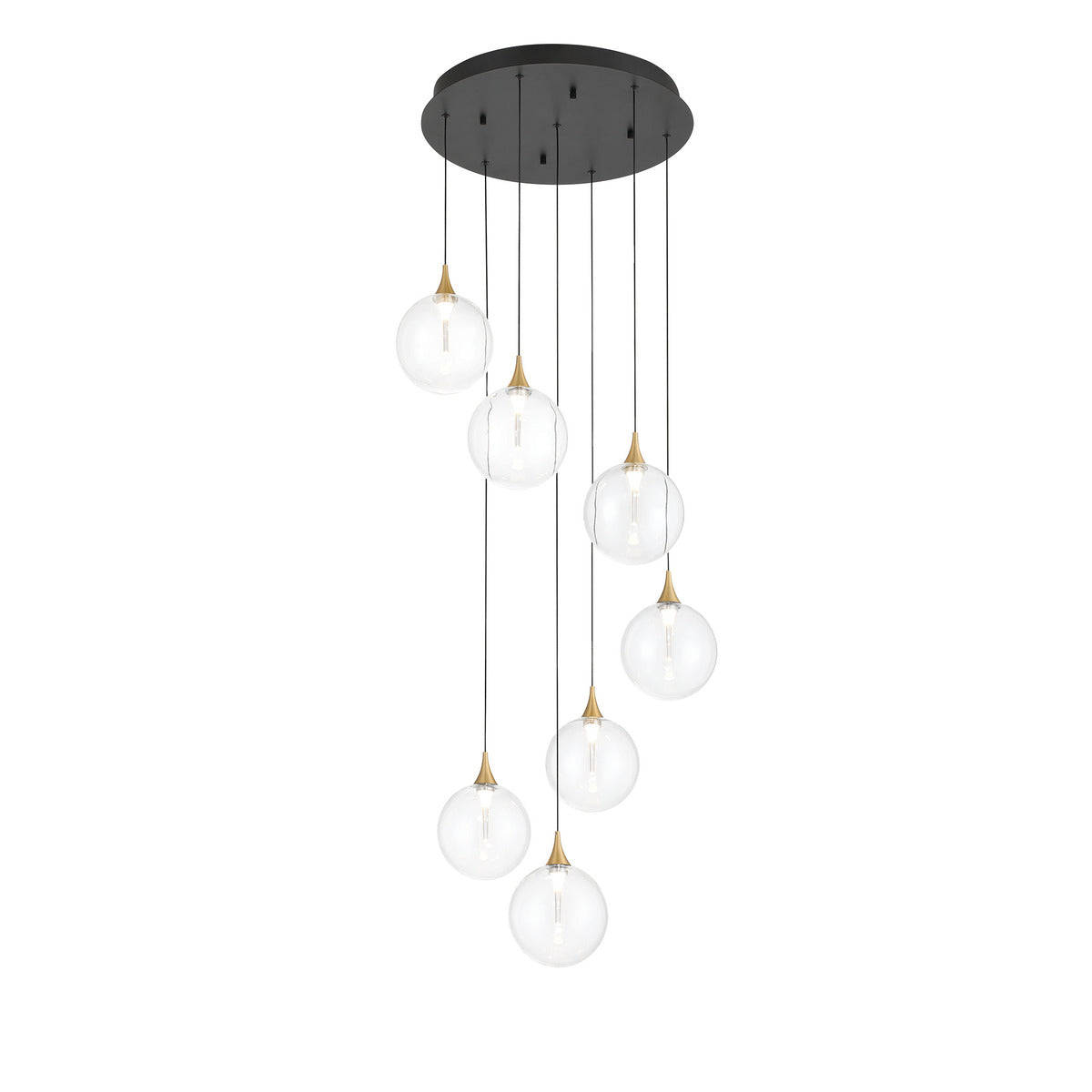 Eurofase Lighting Iissa 21" 7-Light Integrated LED Clear Glass Shade Gold Steel Multi-Drop Chandelier