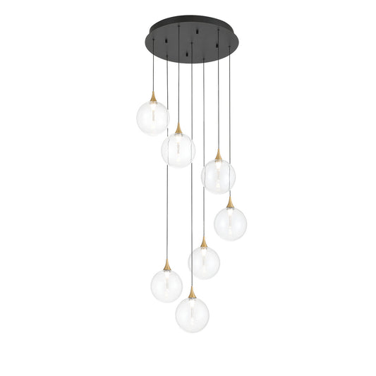 Eurofase Lighting Iissa 21" 7-Light Integrated LED Clear Glass Shade Gold Steel Multi-Drop Chandelier