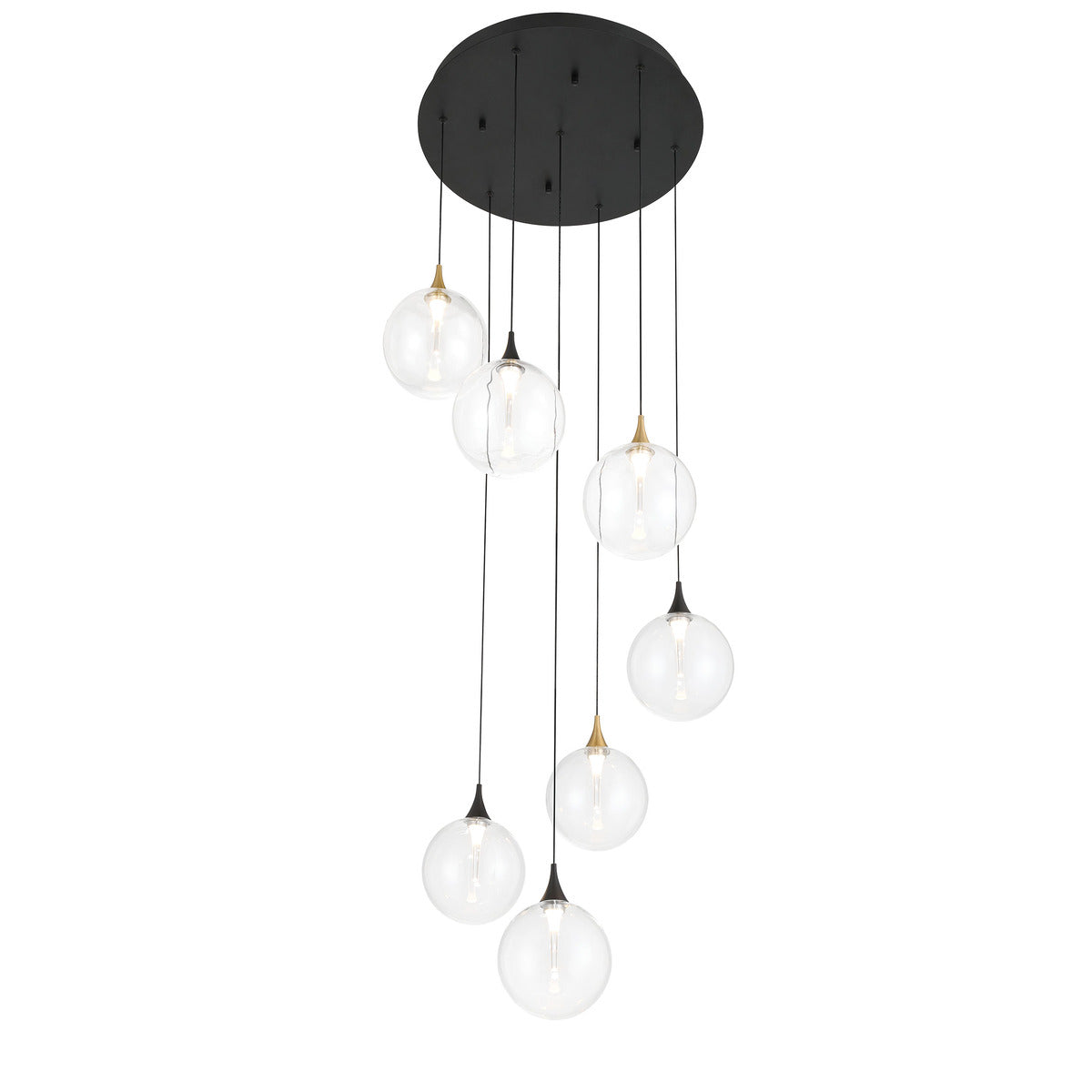 Eurofase Lighting Iissa 21" 7-Light Integrated LED Clear Glass Shade Gold and Black Steel Multi-Drop Chandelier