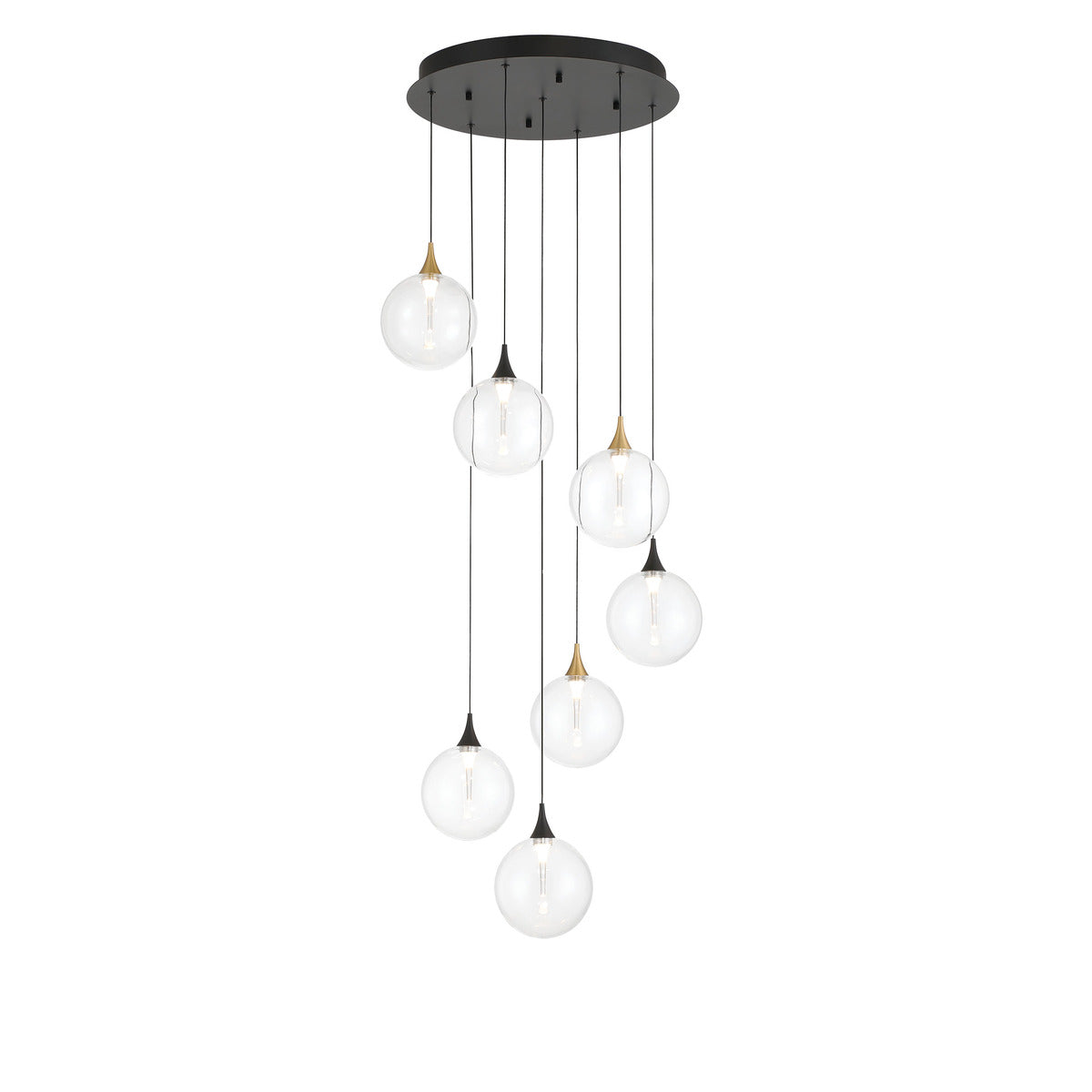 Eurofase Lighting Iissa 21" 7-Light Integrated LED Clear Glass Shade Gold and Black Steel Multi-Drop Chandelier