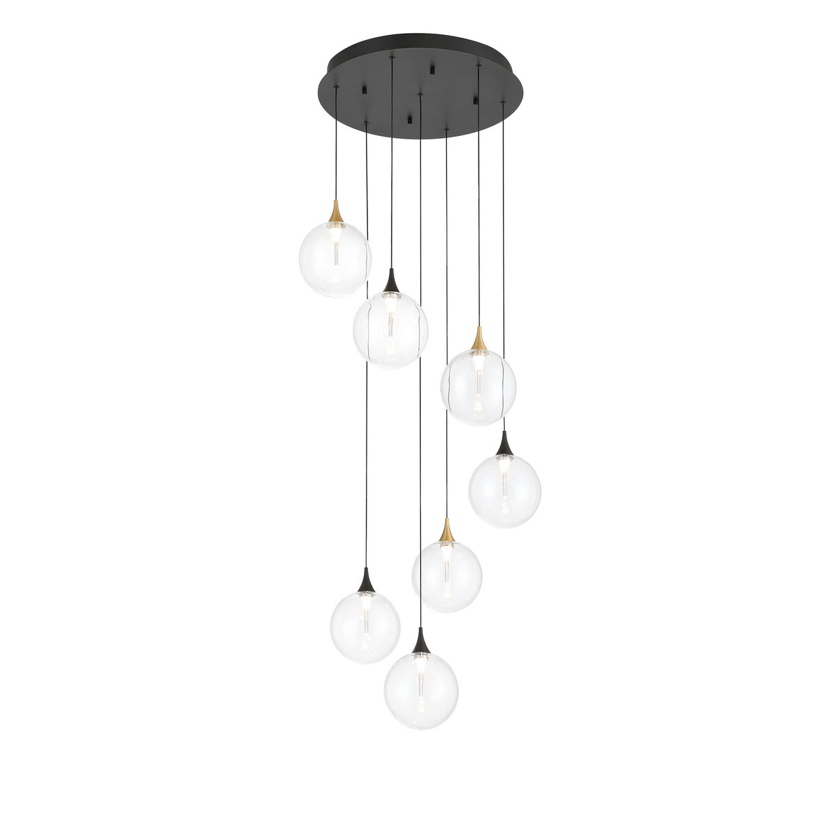 Eurofase Lighting Iissa 21" 7-Light Integrated LED Clear Glass Shade Gold and Black Steel Multi-Drop Chandelier