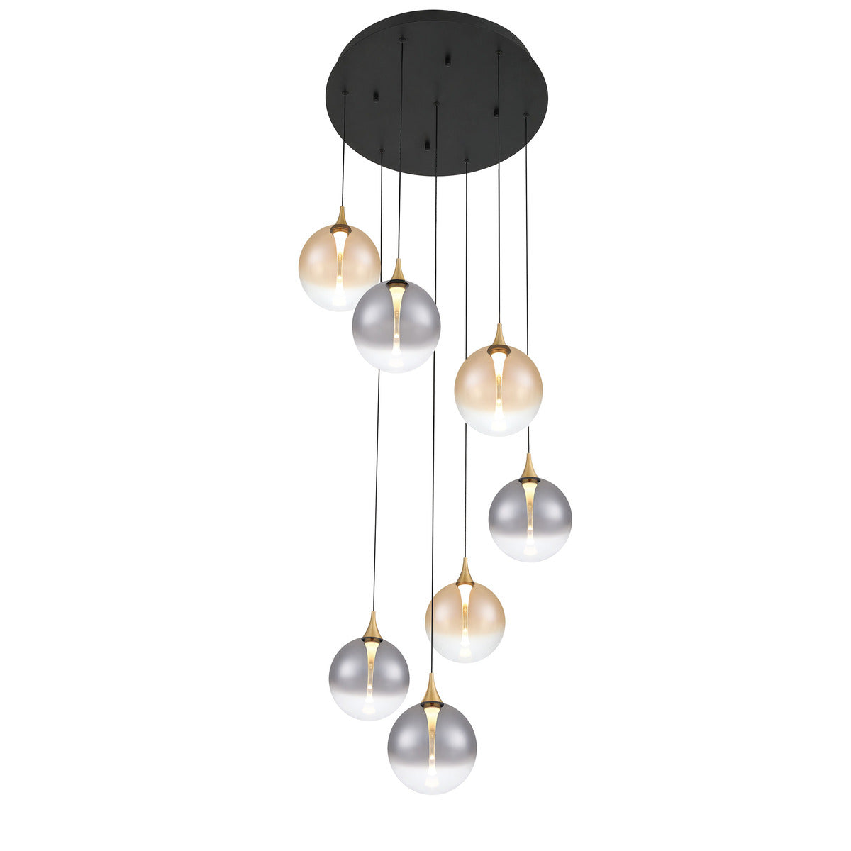 Eurofase Lighting Iissa 21" 7-Light Integrated LED Mixed Glass Shade Gold Steel Multi-Drop Chandelier