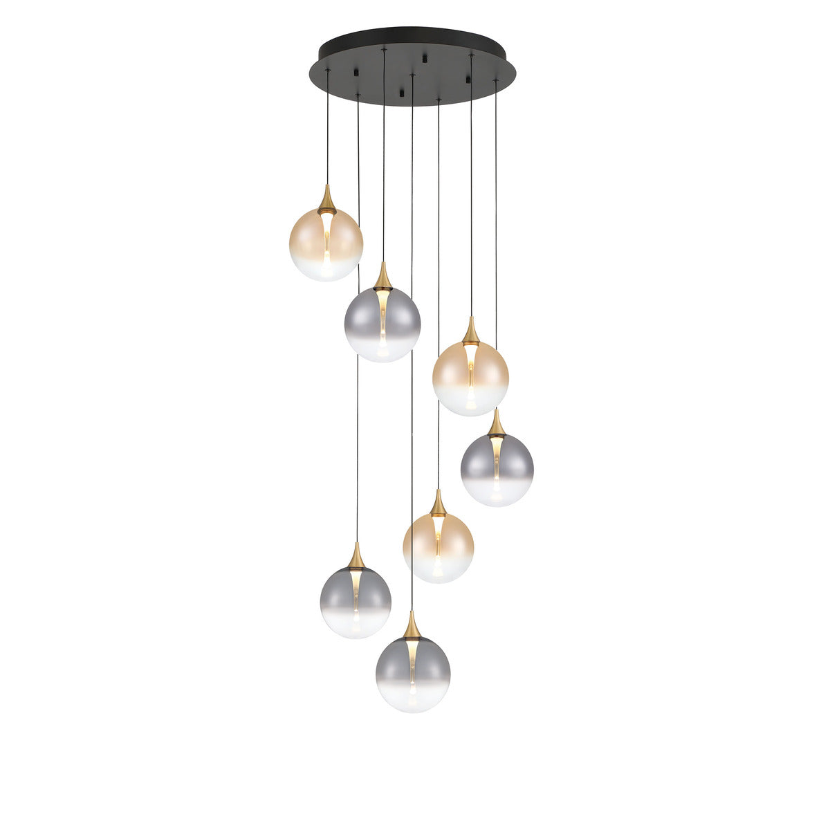 Eurofase Lighting Iissa 21" 7-Light Integrated LED Mixed Glass Shade Gold Steel Multi-Drop Chandelier