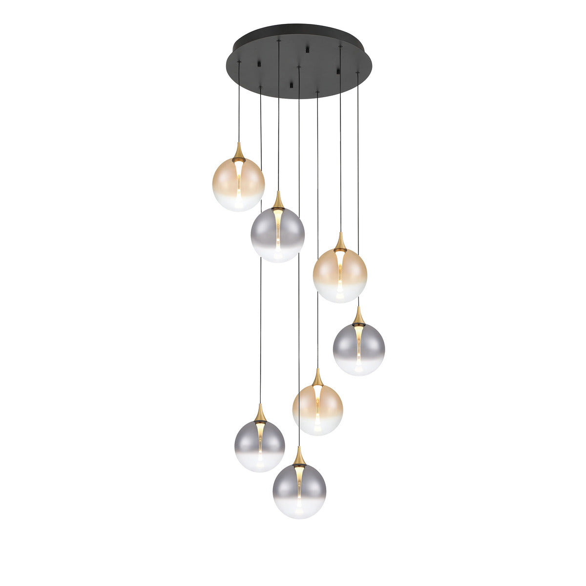 Eurofase Lighting Iissa 21" 7-Light Integrated LED Mixed Glass Shade Gold Steel Multi-Drop Chandelier