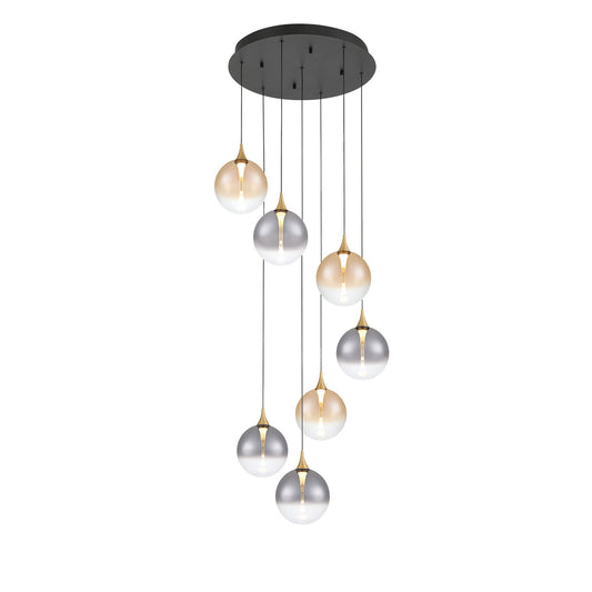 Eurofase Lighting Iissa 21" 7-Light Integrated LED Mixed Glass Shade Gold Steel Multi-Drop Chandelier