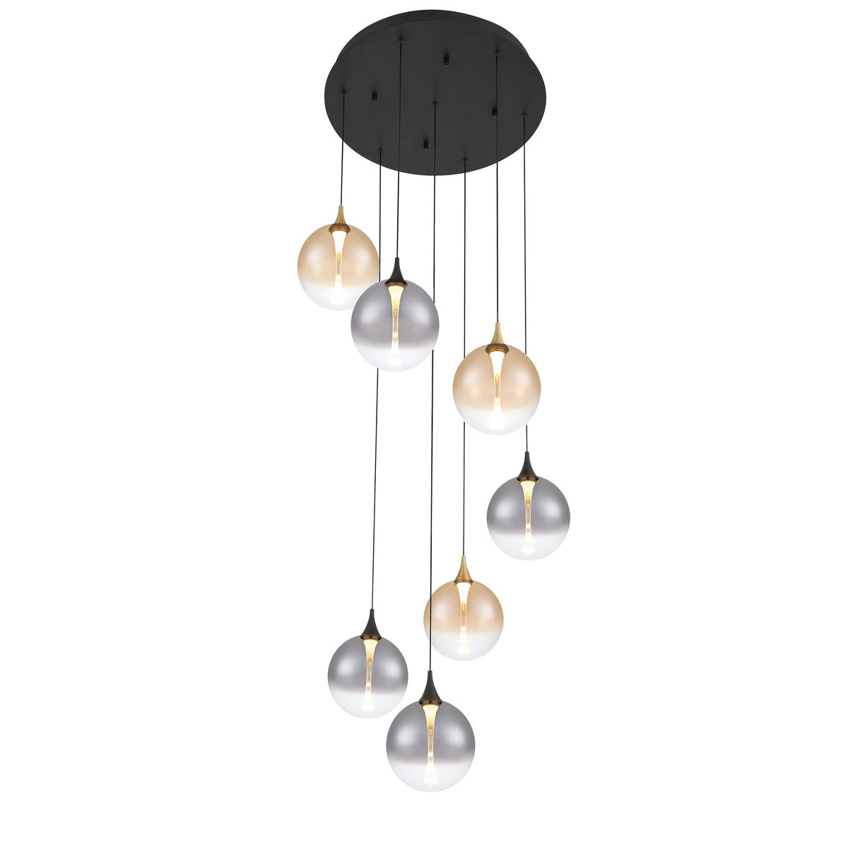 Eurofase Lighting Iissa 21" 7-Light Integrated LED Mixed Glass Shade Gold and Black Steel Multi-Drop Chandelier