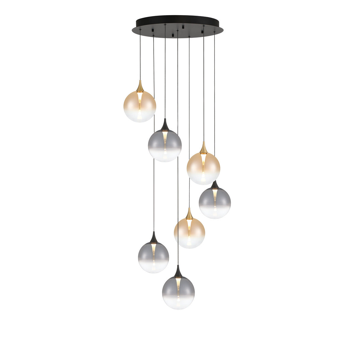 Eurofase Lighting Iissa 21" 7-Light Integrated LED Mixed Glass Shade Gold and Black Steel Multi-Drop Chandelier