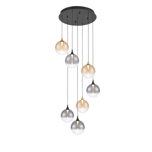 Eurofase Lighting Iissa 21" 7-Light Integrated LED Mixed Glass Shade Gold and Black Steel Multi-Drop Chandelier