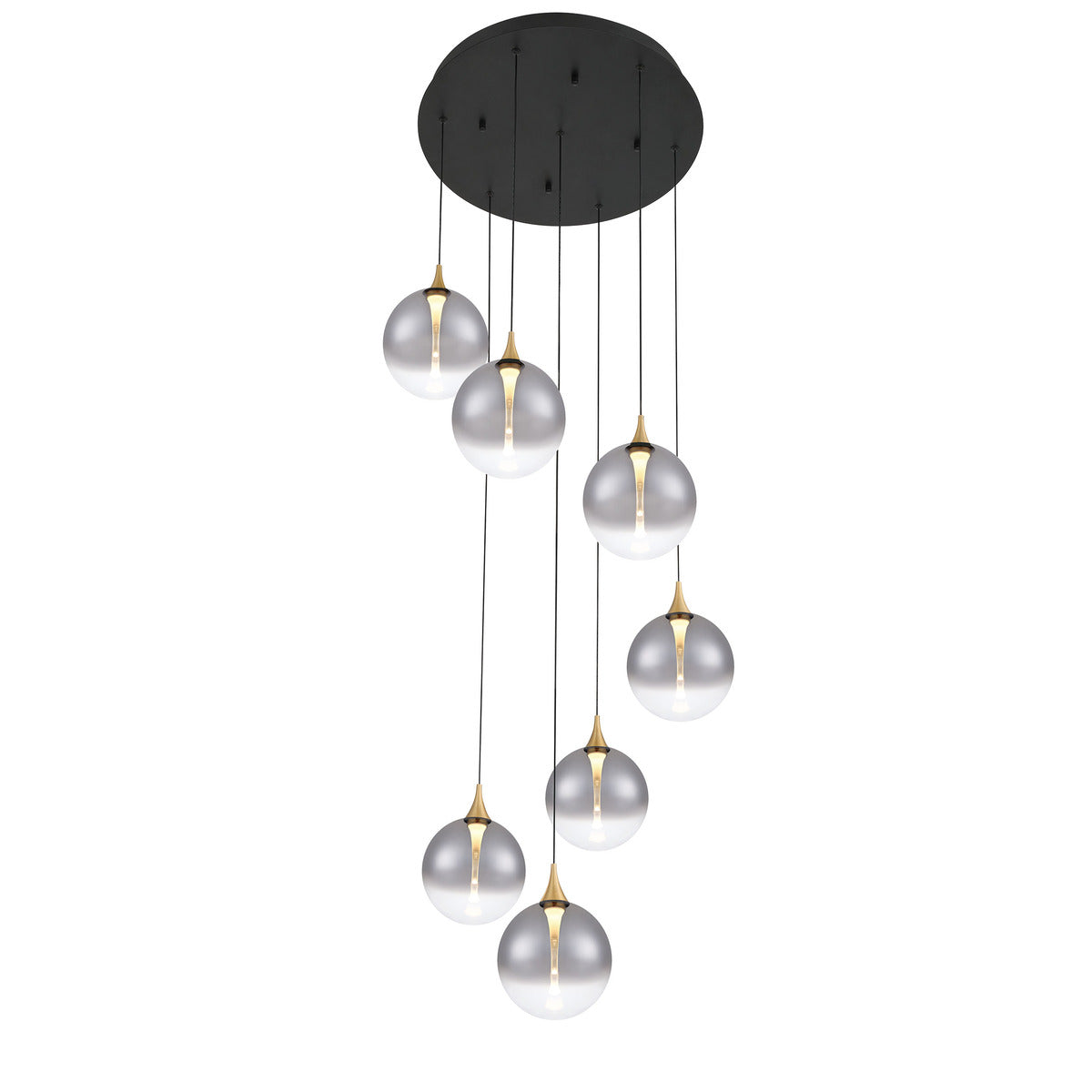 Eurofase Lighting Iissa 21" 7-Light Integrated LED Smoke Glass Shade Gold Steel Multi-Drop Chandelier