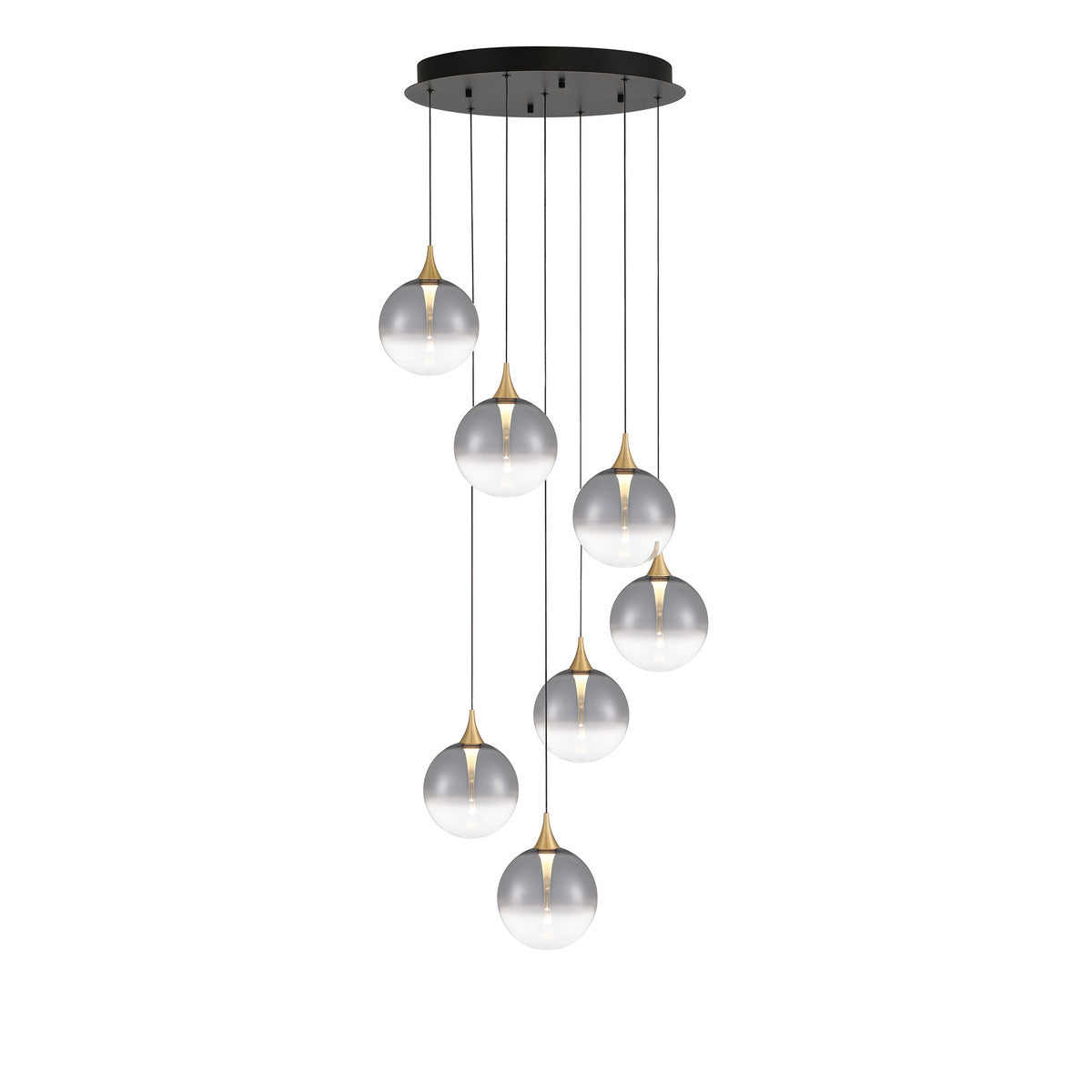 Eurofase Lighting Iissa 21" 7-Light Integrated LED Smoke Glass Shade Gold Steel Multi-Drop Chandelier