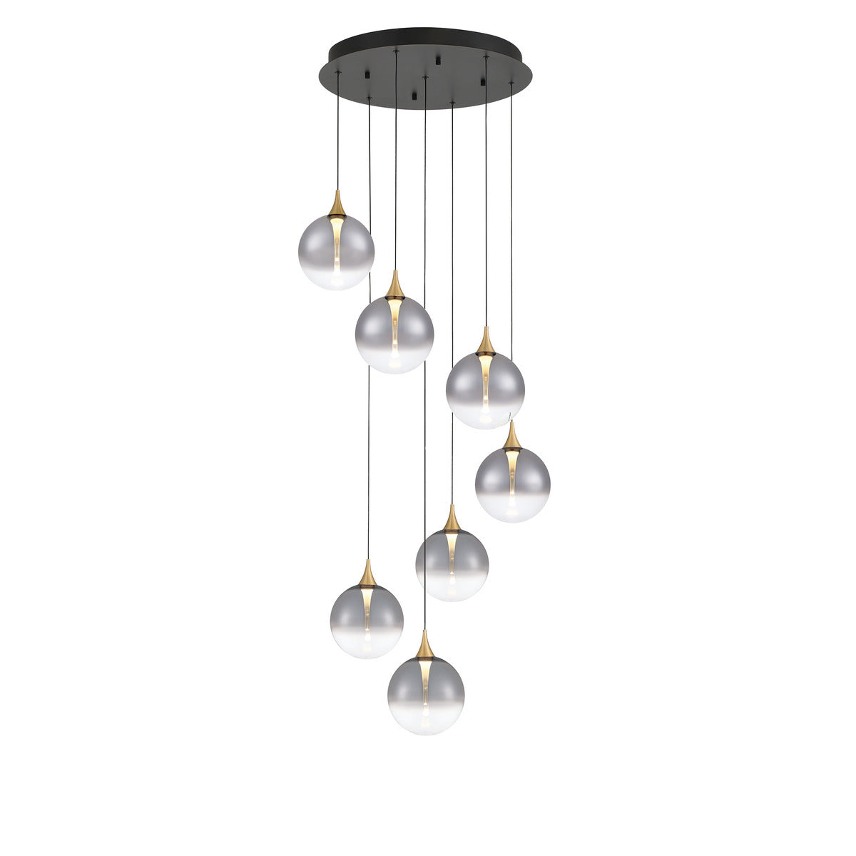 Eurofase Lighting Iissa 21" 7-Light Integrated LED Smoke Glass Shade Gold Steel Multi-Drop Chandelier