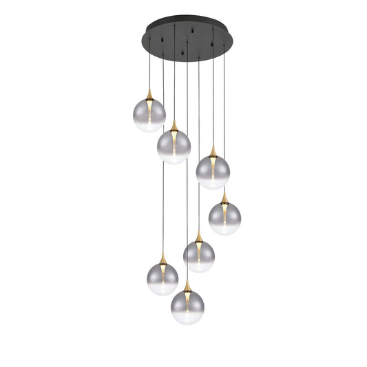 Eurofase Lighting Iissa 21" 7-Light Integrated LED Smoke Glass Shade Gold Steel Multi-Drop Chandelier