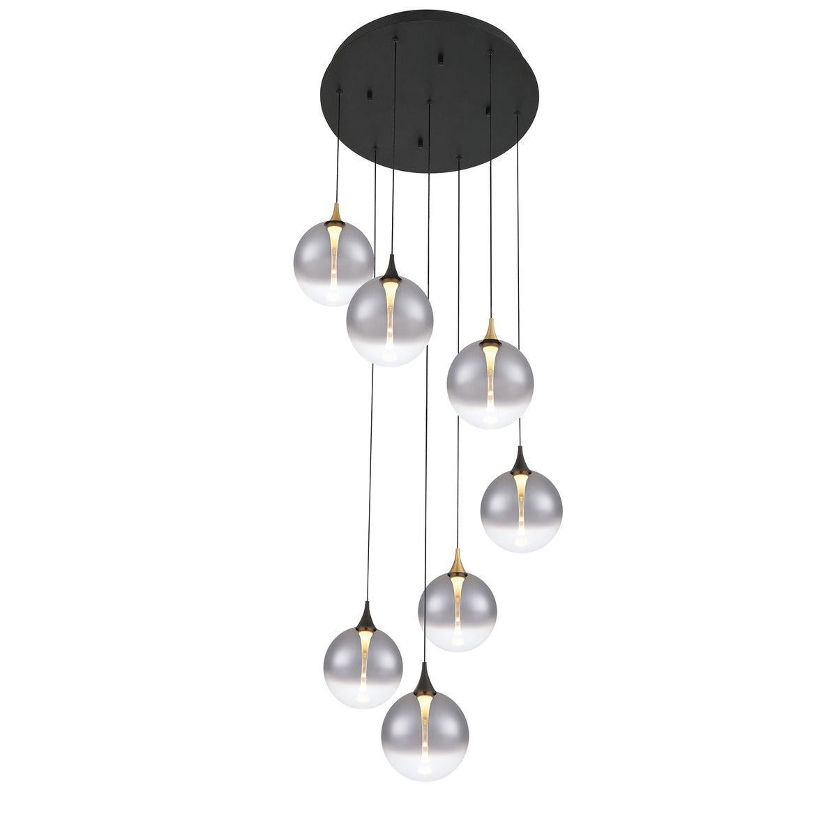 Eurofase Lighting Iissa 21" 7-Light Integrated LED Smoke Glass Shade Gold and Black Steel Multi-Drop Chandelier