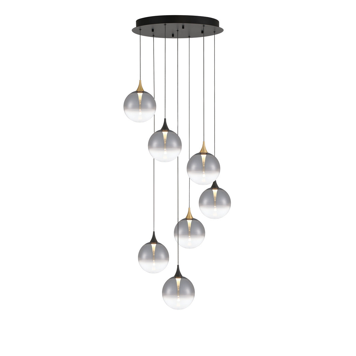 Eurofase Lighting Iissa 21" 7-Light Integrated LED Smoke Glass Shade Gold and Black Steel Multi-Drop Chandelier