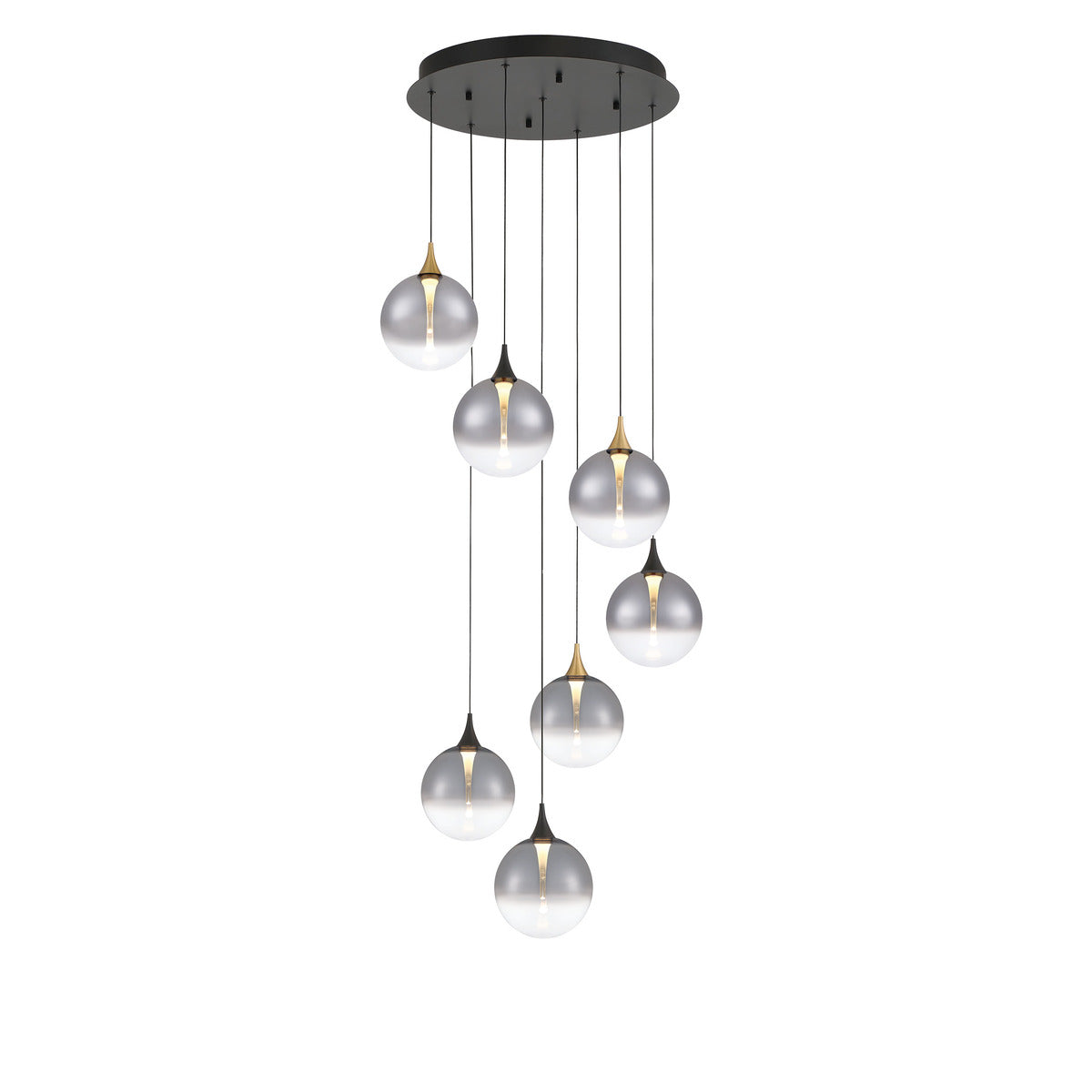 Eurofase Lighting Iissa 21" 7-Light Integrated LED Smoke Glass Shade Gold and Black Steel Multi-Drop Chandelier