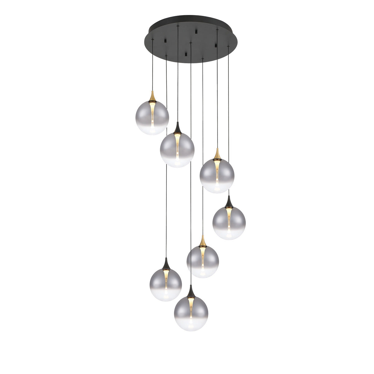 Eurofase Lighting Iissa 21" 7-Light Integrated LED Smoke Glass Shade Gold and Black Steel Multi-Drop Chandelier