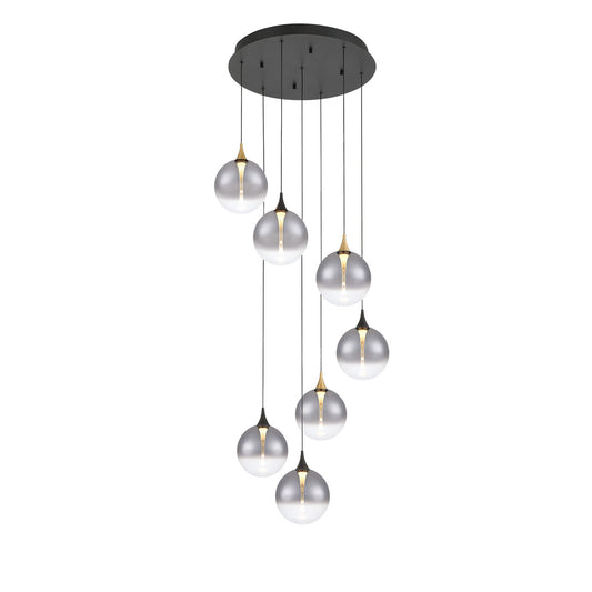Eurofase Lighting Iissa 21" 7-Light Integrated LED Smoke Glass Shade Gold and Black Steel Multi-Drop Chandelier