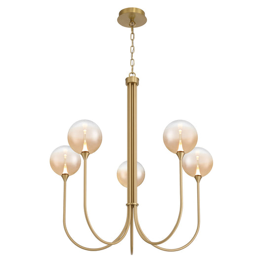 Eurofase Lighting Iissa 34" 5-Light Integrated LED Amber Glass Shade Gold Steel Chandelier