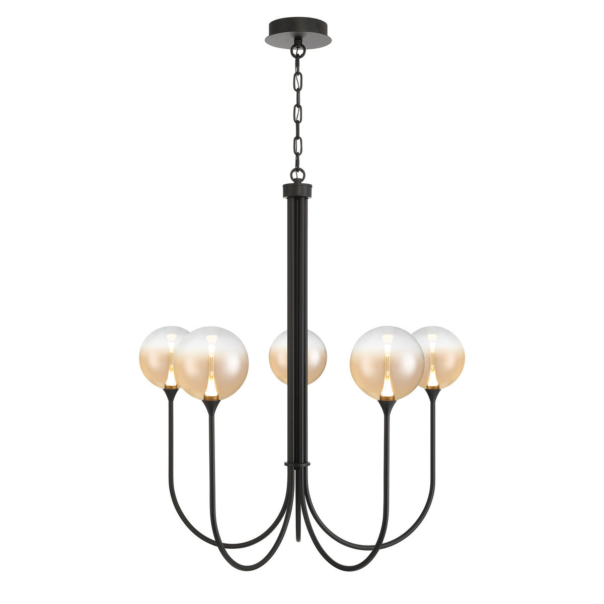 Eurofase Lighting Iissa 34" 5-Light Integrated LED Amber Glass Shade Matte Black Steel Chandelier