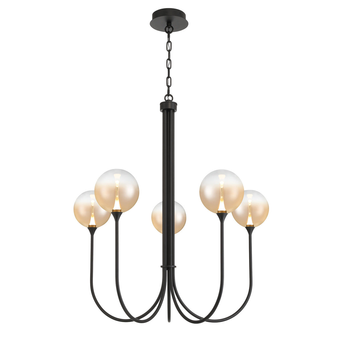 Eurofase Lighting Iissa 34" 5-Light Integrated LED Amber Glass Shade Matte Black Steel Chandelier