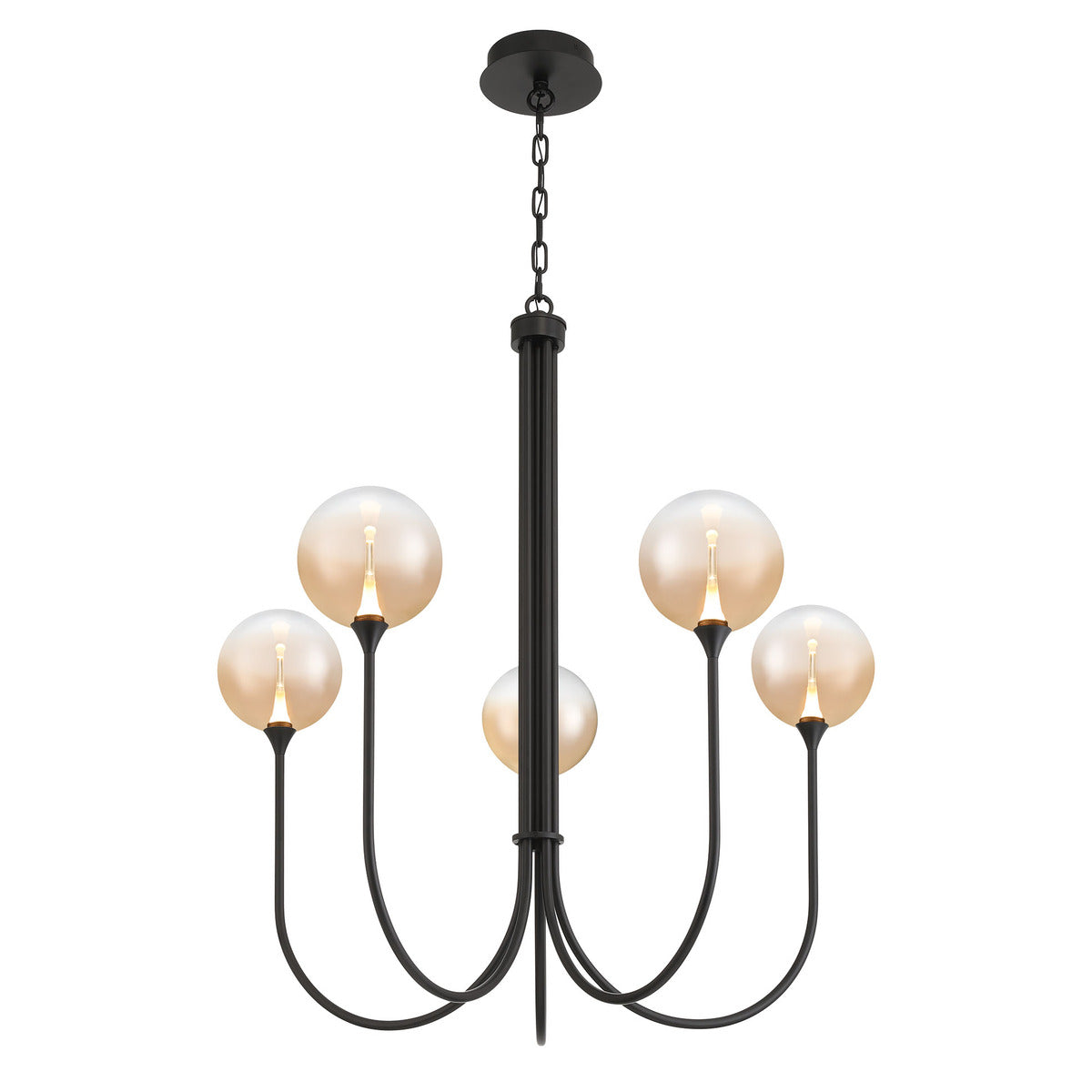 Eurofase Lighting Iissa 34" 5-Light Integrated LED Amber Glass Shade Matte Black Steel Chandelier