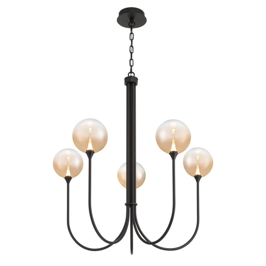 Eurofase Lighting Iissa 34" 5-Light Integrated LED Amber Glass Shade Matte Black Steel Chandelier