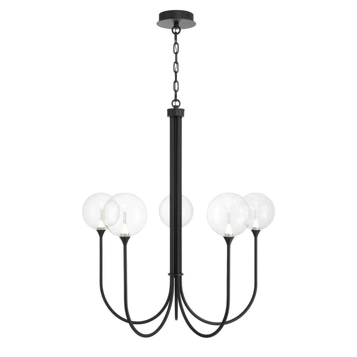 Eurofase Lighting Iissa 34" 5-Light Integrated LED Clear Glass Shade Matte Black Steel Chandelier