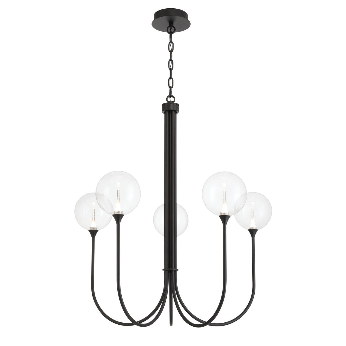 Eurofase Lighting Iissa 34" 5-Light Integrated LED Clear Glass Shade Matte Black Steel Chandelier